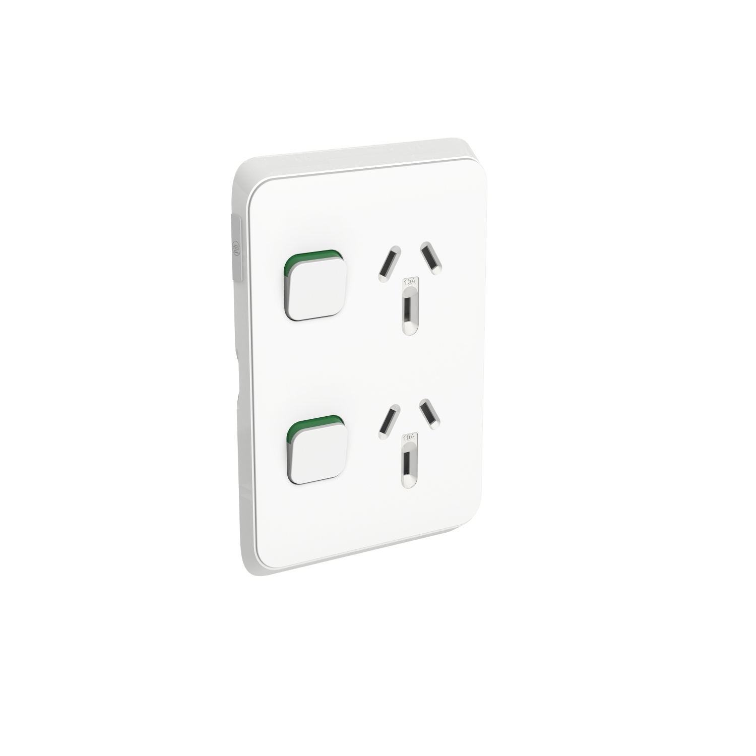 PDL Iconic, switched socket, 2 switch & 2 socket, vert, 10 A - Vivid White